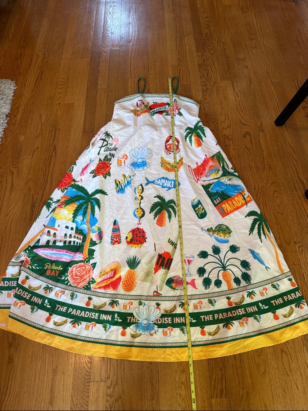 Charming Boutique White Tropical Graphic Paradise Inn Maxi Dress Boho